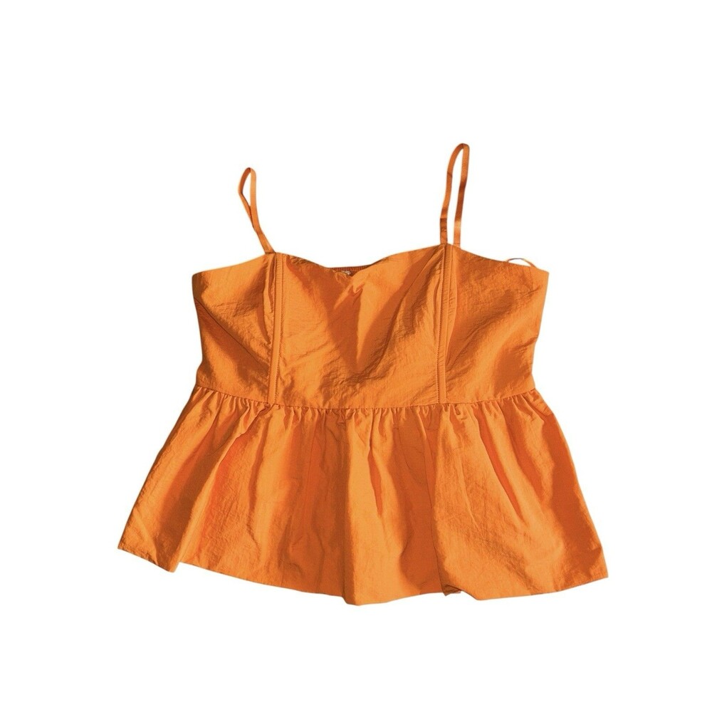 Evolutionary Peplum Bubble Hem Top Bright Orange Detachable Straps L‎